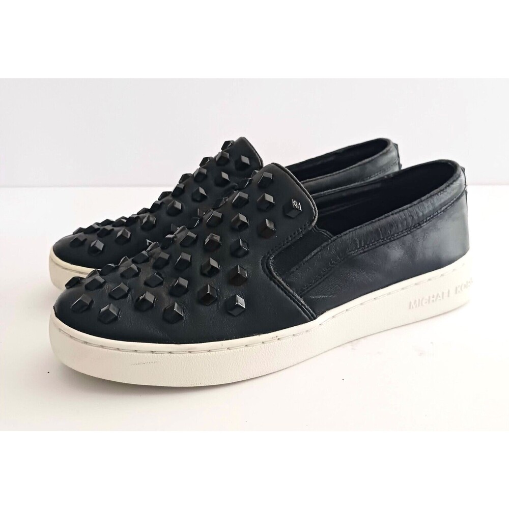 Michael Kors Keaton Studded Blk Leather Slip On Sneakers Sz 6